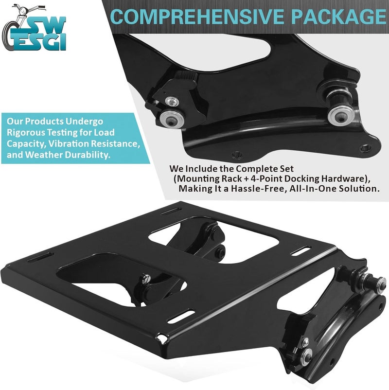 SWESGI Luggage Rack 4 Point Docking Hardware Kit for Harley Detachable Tour Trunk Kit Two-Up Mounting Rack Compatible with Touring Road King Street Glide Road Glide Electra Glide 2014-2024 (Black) - Image 4